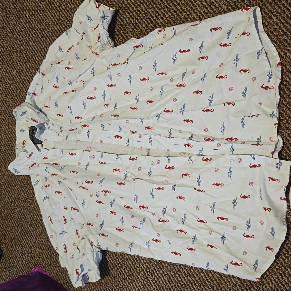 Straightfaded casual seahorse button down short sleeve shirt mens